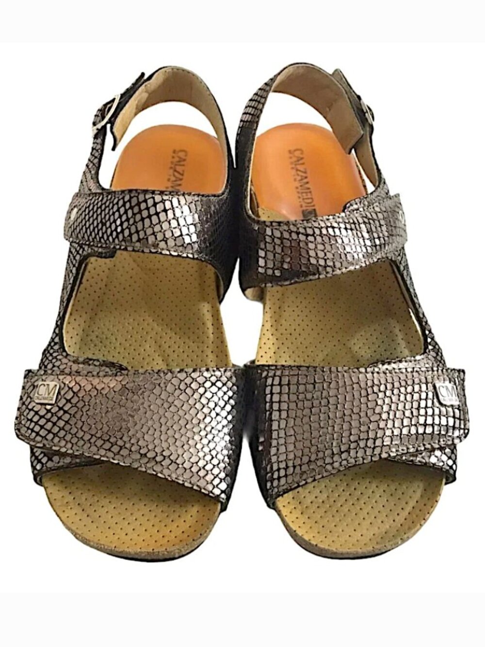 CALZAMEDI SPAIN Metallic Leather Orthopedic Comfort Sandals